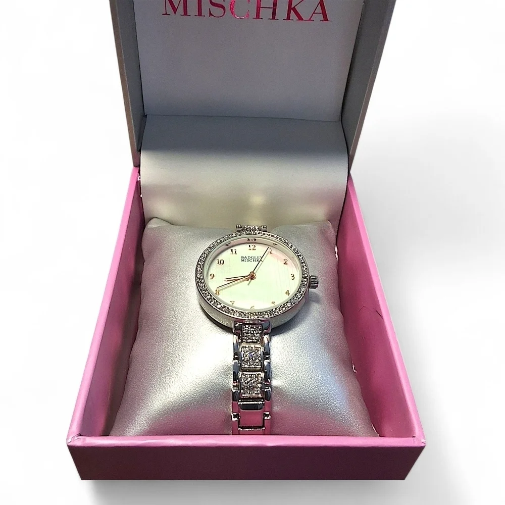 Badgley Mischka Women’s Crystal Stainless Steel Bracelet Watch NWOT